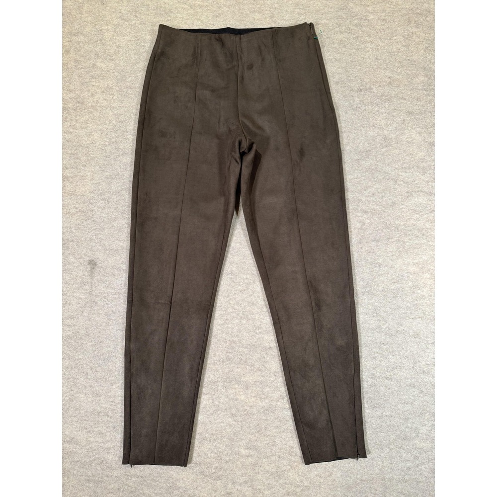 Zara Pants Womens Large Brown Faux Suede Ankle Slim Stretch Zip Hem Microfiber
